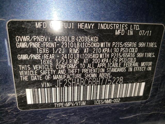 JF2SHABC6BH775228 - 2011 SUBARU FORESTER 2.5X Синий фото 13