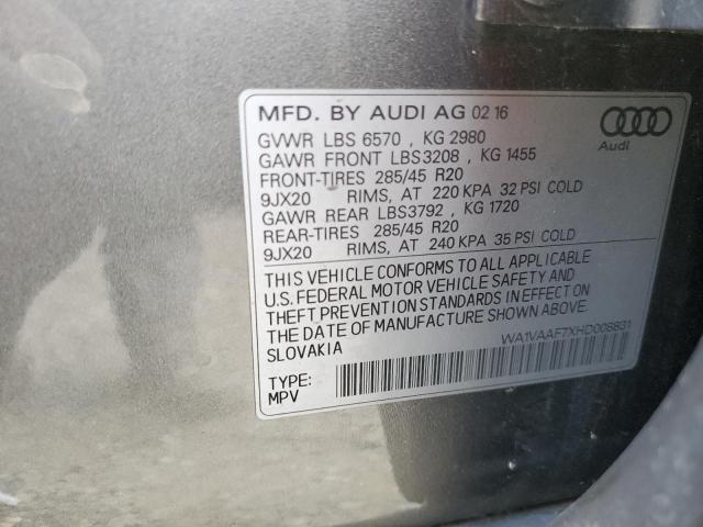 WA1VAAF7XHD008831 - 2017 AUDI Q7 PRESTIGE GRAY photo 12