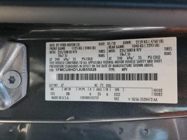 1FMCU9HD1JUB55028 - 2018 FORD ESCAPE SEL Графитовый фото 13