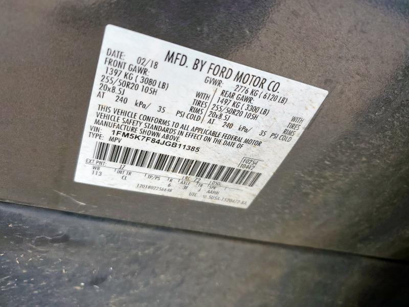 1FM5K7F84JGB11385 - 2018 FORD EXPLORER LIMITED GRAY photo 13