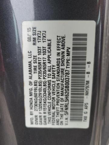 5FNRL5H62GB003787 - 2016 HONDA ODYSSEY EXL GRAY photo 13