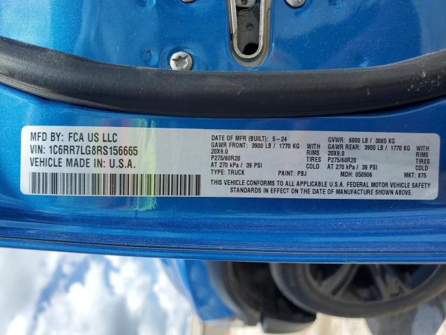 1C6RR7LG8RS156665 - 2024 RAM 1500 CLASS SLT Azul foto 12