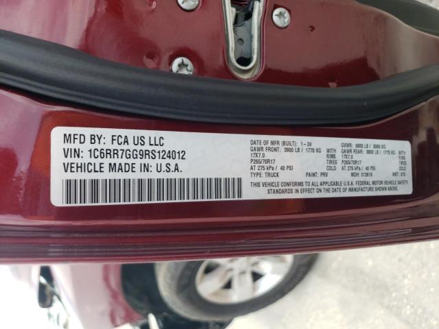 1C6RR7GG9RS124012 - 2024 RAM 1500 CLASS SLT Burgund zdjęcie 12