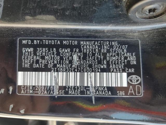 2T1BR32E47C800194 - 2007 TOYOTA COROLLA CE BLACK photo 12