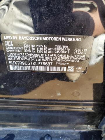 5UXTR9C57KLP76687 - 2019 BMW X3 XDRIVE30I BLACK photo 12