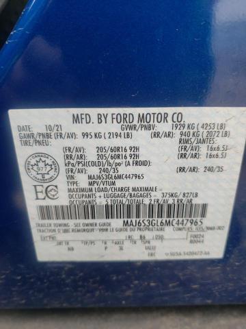 MAJ6S3GL6MC447965 - 2021 FORD ECOSPORT SE BLUE photo 14