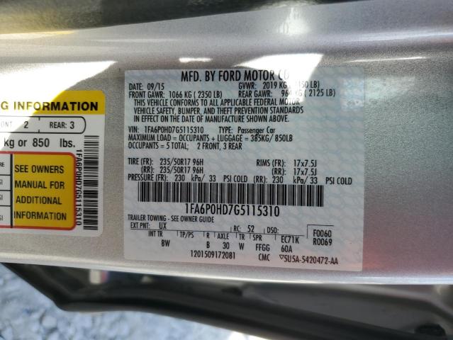 1FA6P0HD7G5115310 - 2016 FORD FUSION SE SILVER photo 12