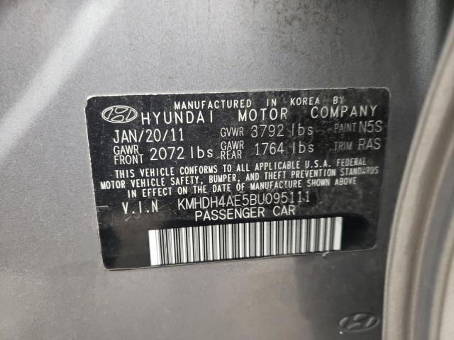 KMHDH4AE5BU095111 - 2011 HYUNDAI ELANTRA GLS GRAY photo 12