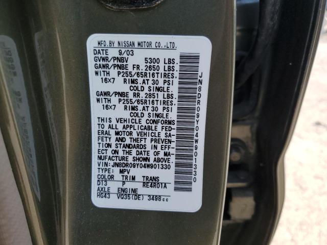 JN8DR09Y04W901330 - 2004 NISSAN PATHFINDER LE 绿色 照片 13