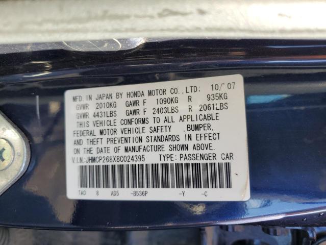 JHMCP268X8C024395 - 2008 HONDA ACCORD EXL BLUE photo 12