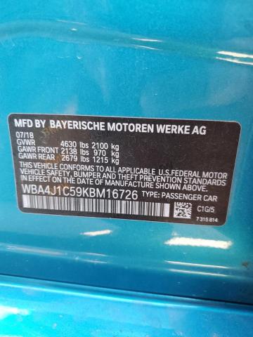 WBA4J1C59KBM16726 - 2019 BMW 430I GRAN COUPE BLUE photo 12