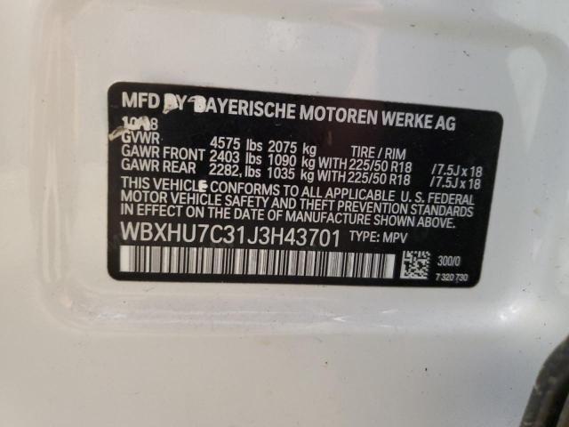 WBXHU7C31J3H43701 - 2018 BMW X1 SDRIVE28I WHITE photo 12