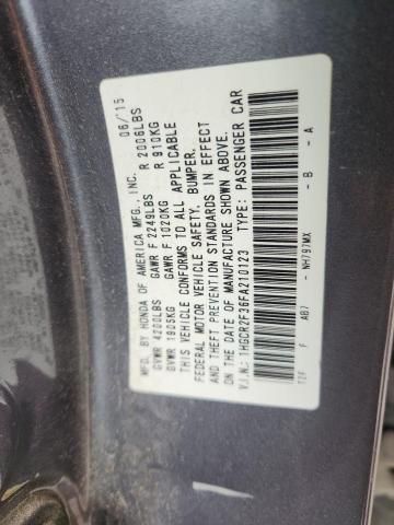 1HGCR2F36FA210123 - 2015 HONDA ACCORD LX GRAY photo 13