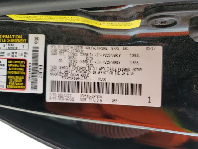 5TFRM5F10HX119811 - 2017 TOYOTA TUNDRA DOUBLE CAB SR/SR5 BLACK photo 12