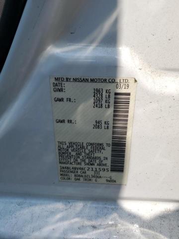 1N4BL4BV4KC211595 - 2019 NISSAN ALTIMA S WHITE photo 12