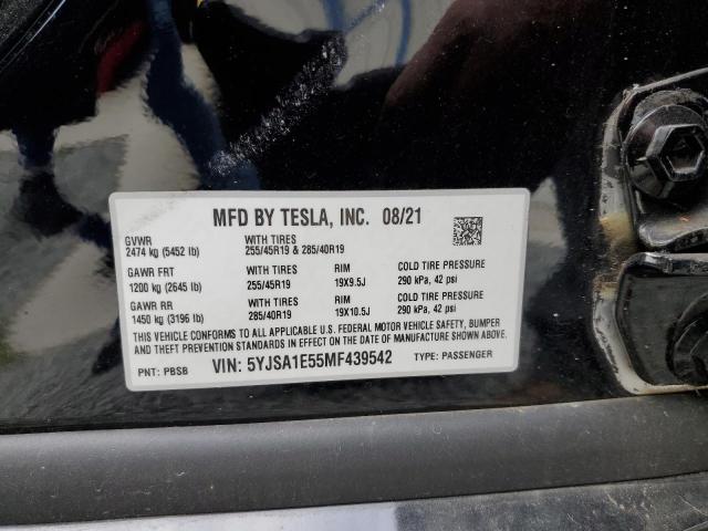 5YJSA1E55MF439542 - 2021 TESLA MODEL S Սև լուսանկար 12
