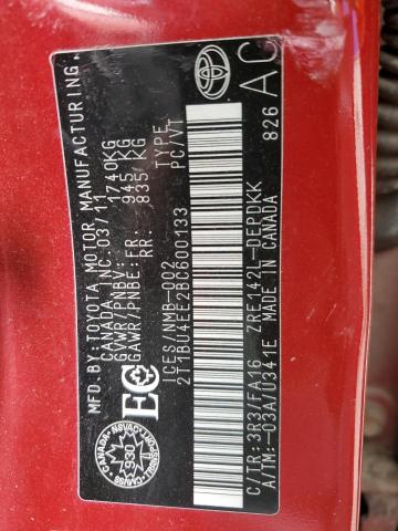 2T1BU4EE2BC600133 - 2011 TOYOTA COROLLA BASE RED photo 13