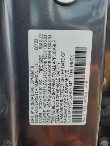 5FPYK3F58PB050147 - 2023 HONDA RIDGELINE RTL ნაცრისფერი ფოტო 12