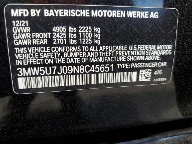 3MW5U7J09N8C45651 - 2022 BMW M340I BLACK photo 12