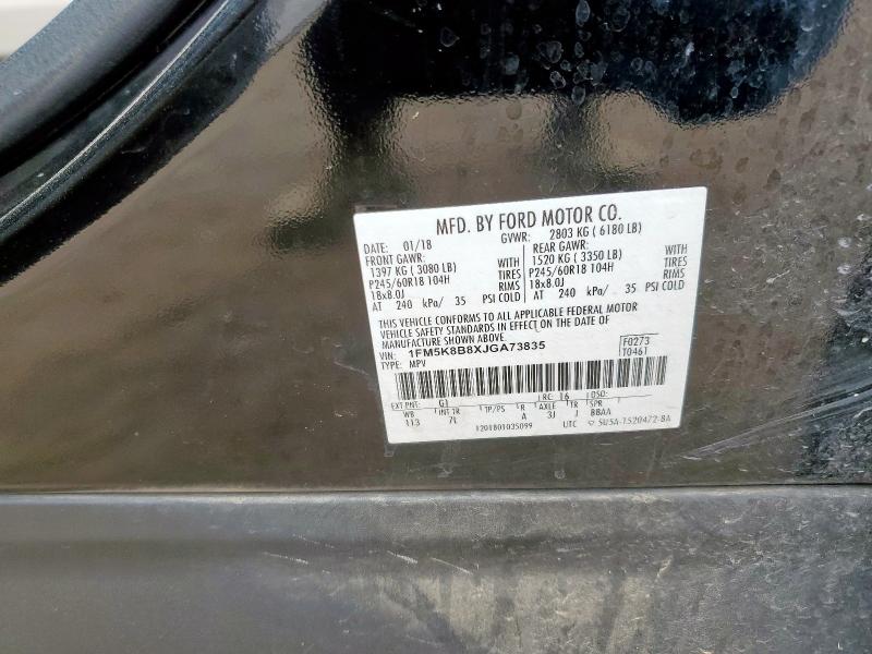 1FM5K8B8XJGA73835 - 2018 FORD EXPLORER Czarny zdjęcie 13