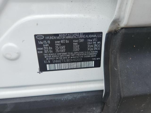 5NMZT3LB0JH102039 - 2018 HYUNDAI SANTA FE S WHITE photo 12