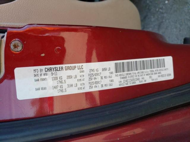 2C4RC1CG4CR133481 - 2012 CHRYSLER TOWN & COU TOURING L BURGUNDY photo 13