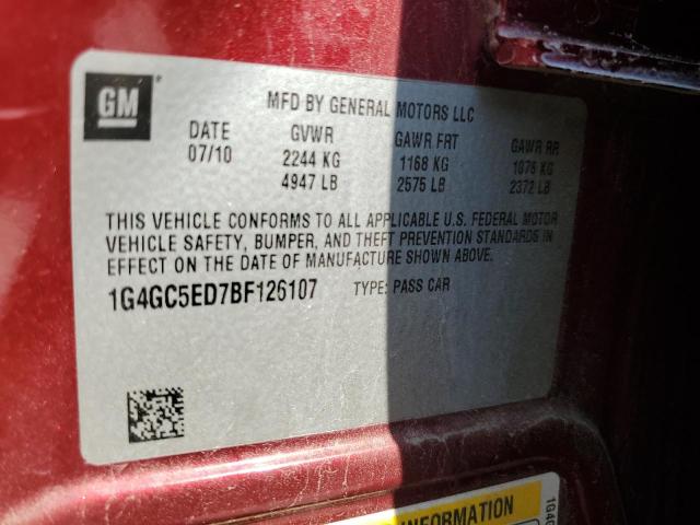 1G4GC5ED7BF126107 - 2011 BUICK LACROSSE CXL Bordo fotoğraf 12