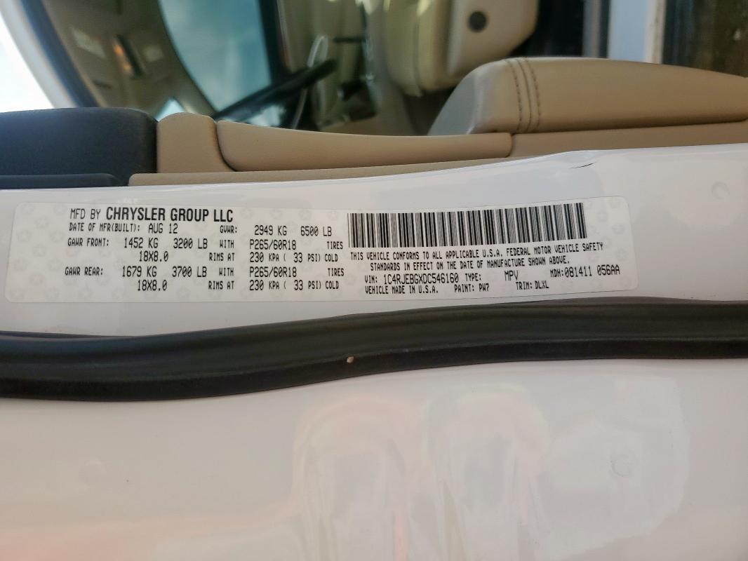 1C4RJEBGXDC546160 - 2013 JEEP GRAND CHEROKEE LIMITED WHITE photo 13