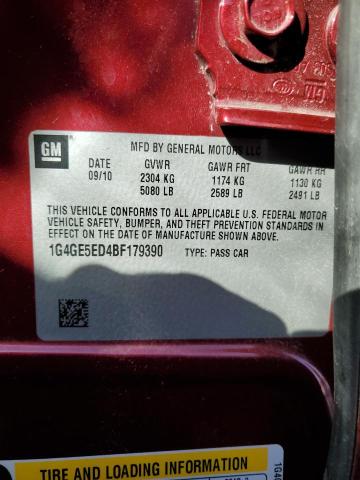 1G4GE5ED4BF179390 - 2011 BUICK LACROSSE CXS RED photo 10