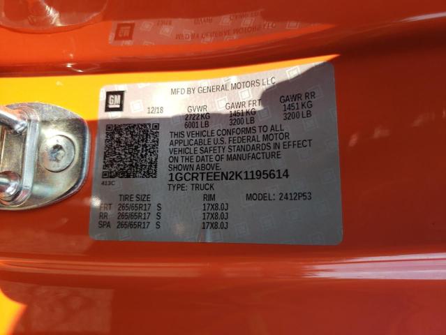 1GCRTEEN2K1195614 - 2019 CHEVROLET COLORADO ZR2 ORANGE photo 12