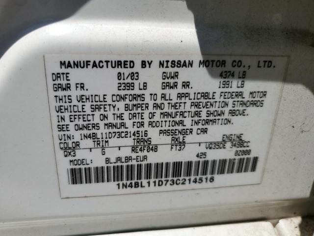 1N4BL11D73C214516 - 2003 NISSAN ALTIMA SE WHITE photo 12