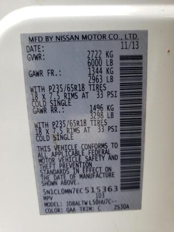 5N1CL0MN7EC515363 - 2014 INFINITI QX60 HYBRID WHITE photo 13