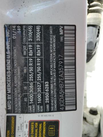 4JGDA5HB7EA357917 - 2014 MERCEDES-BENZ ML 350 4MATIC WHITE photo 13