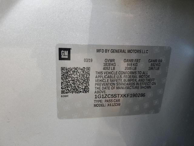 1G1ZC5STXKF190286 - 2019 CHEVROLET MALIBU LS Plata foto 12