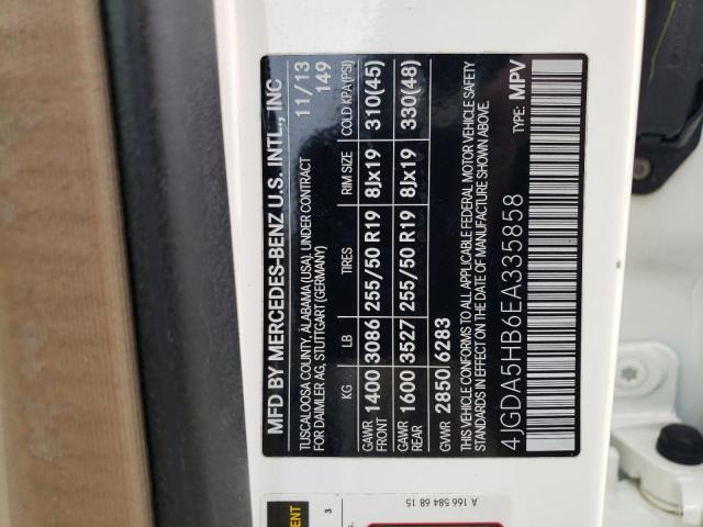 4JGDA5HB6EA335858 - 2014 MERCEDES-BENZ ML 350 4MATIC WHITE photo 12