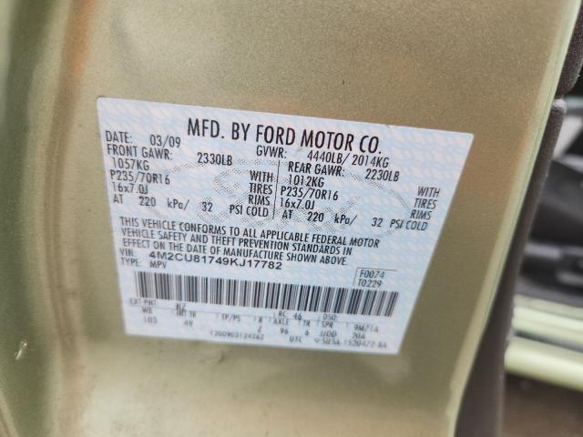 4M2CU81749KJ17782 - 2009 MERCURY MARINER GREEN photo 12