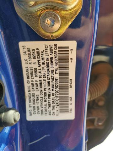 19XFC1F79GE022091 - 2016 HONDA CIVIC EXL ლურჯი ფოტო 12