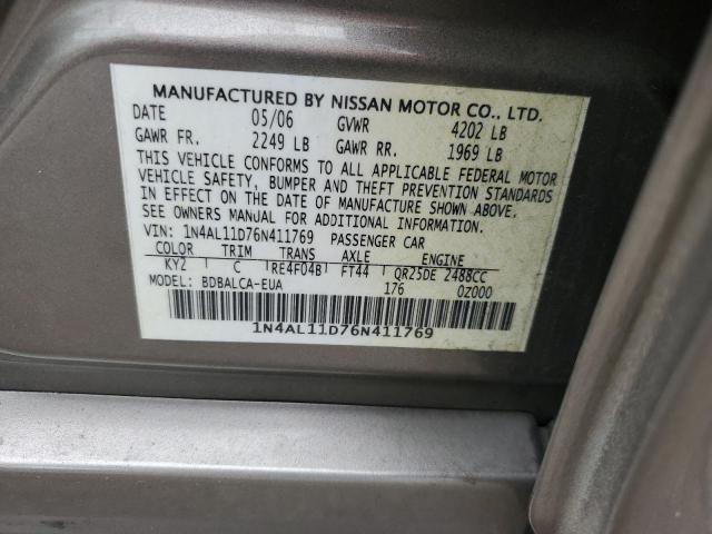 1N4AL11D76N411769 - 2006 NISSAN ALTIMA S BEIGE photo 12