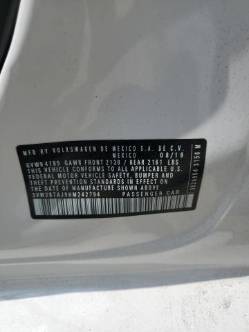 3VW2B7AJ9HM242794 - 2017 VOLKSWAGEN JETTA S WHITE photo 12