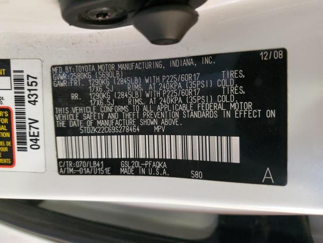 5TDZK22C69S278464 - 2009 TOYOTA SIENNA XLE WHITE photo 13