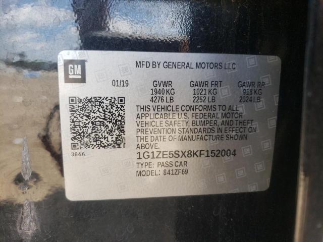 1G1ZE5SX8KF152004 - 2019 CHEVROLET MALIBU PREMIER BLACK photo 12