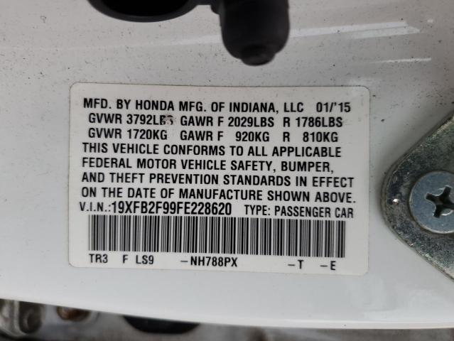 19XFB2F99FE228620 - 2015 HONDA CIVIC EXL თეთრი ფოტო 13