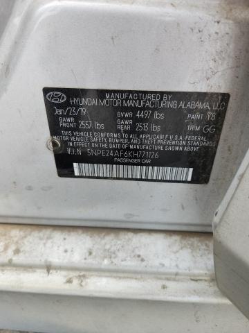 5NPE24AF6KH771126 - 2019 HYUNDAI SONATA SE SILVER photo 12