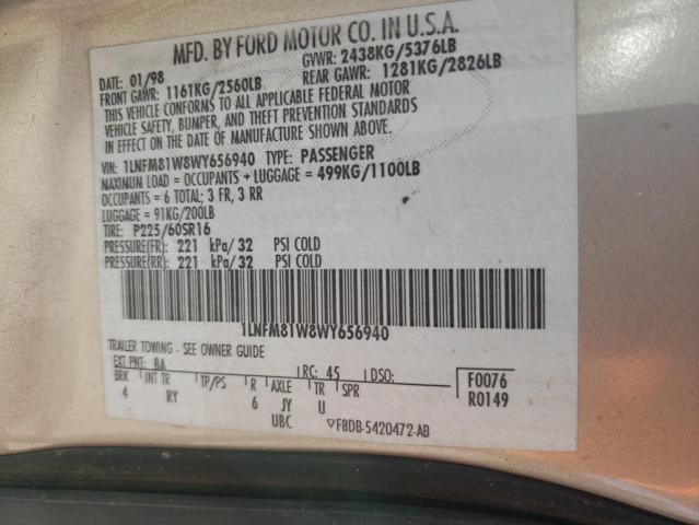 1LNFM81W8WY656940 - 1998 LINCOLN TOWN CAR EXECUTIVE TAN photo 12