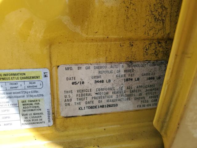 KL1TD6DE1AB126259 - 2010 CHEVROLET AVEO LS 黄色 照片 13