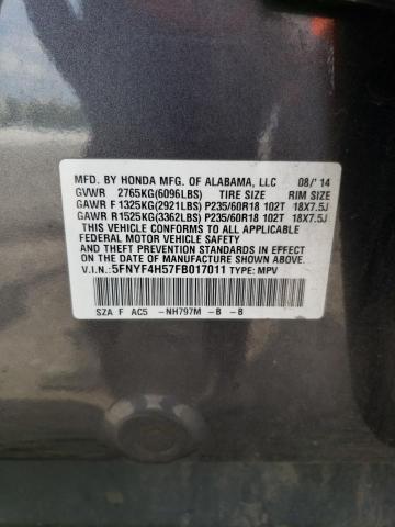 5FNYF4H57FB017011 - 2015 HONDA PILOT EXL CHARCOAL photo 14