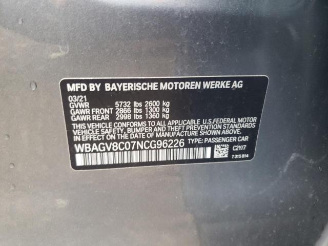 WBAGV8C07NCG96226 - 2022 BMW M850XI GRAY photo 13