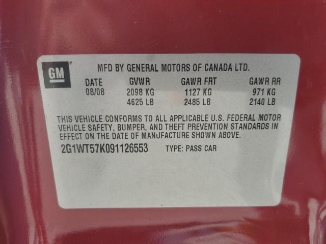 2G1WT57K091126553 - 2009 CHEVROLET IMPALA 1LT RED photo 12