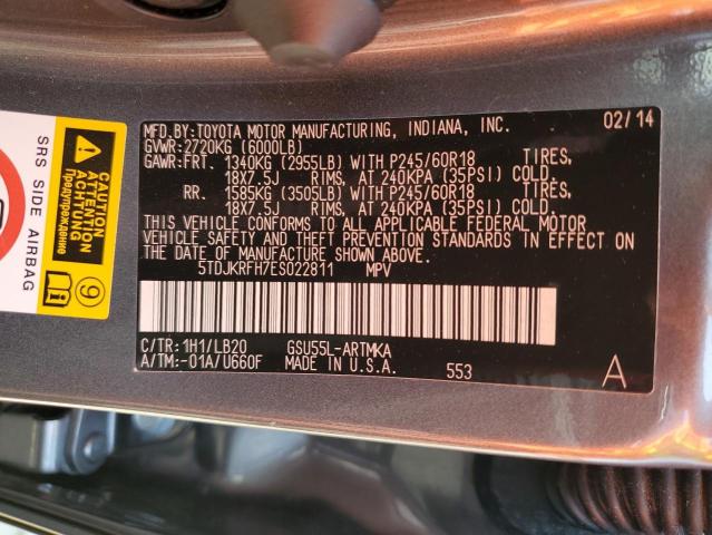 5TDJKRFH7ES022811 - 2014 TOYOTA HIGHLANDER XLE Grau Foto 13