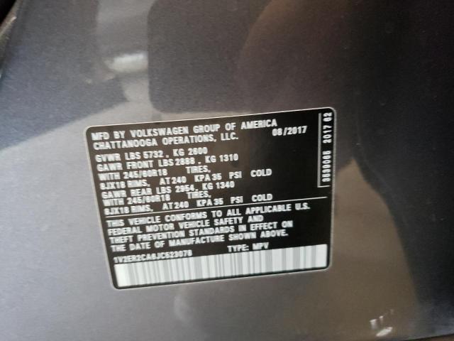 1V2ER2CA6JC523078 - 2018 VOLKSWAGEN ATLAS SEL GRAY photo 12